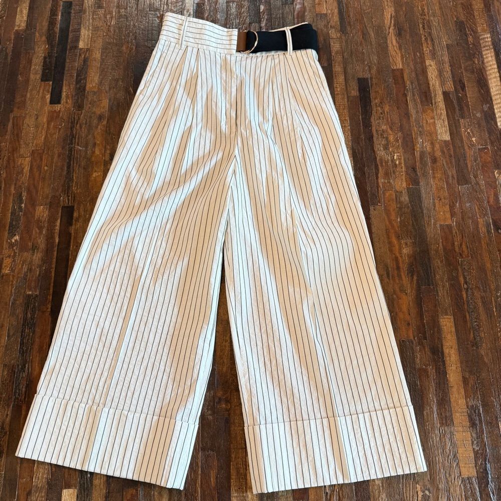 TIBI Cecil Striped Culottes With D-ring Belt - like new - high waist wide leg